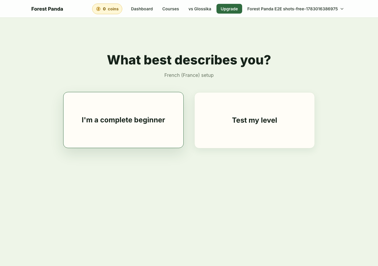 Forest Panda onboarding choice